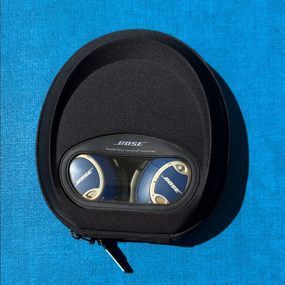 Bose Noise Canceling Wired Metallic Blue Over-Ear Headphones with Black Zip Case